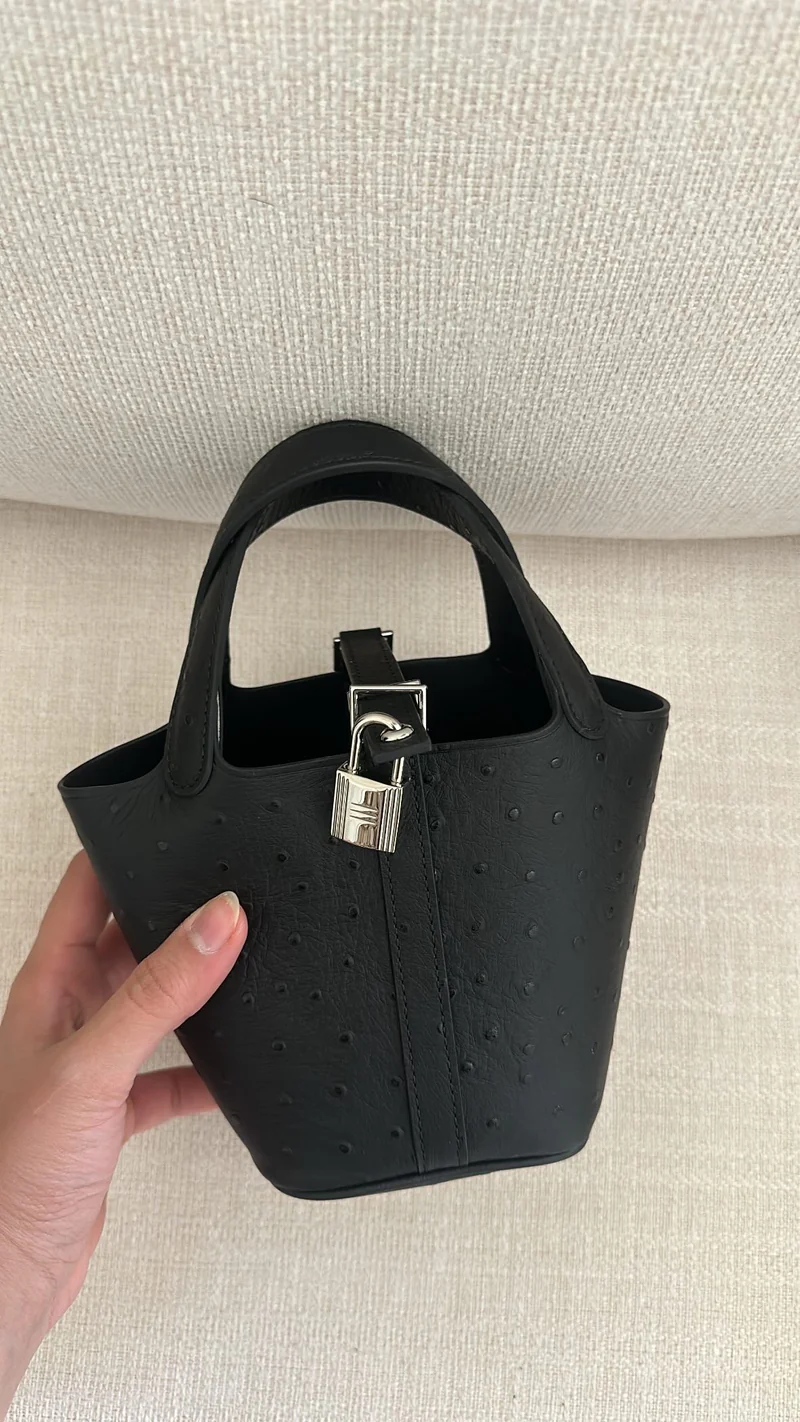 Picotin Ostrich Bag - Black