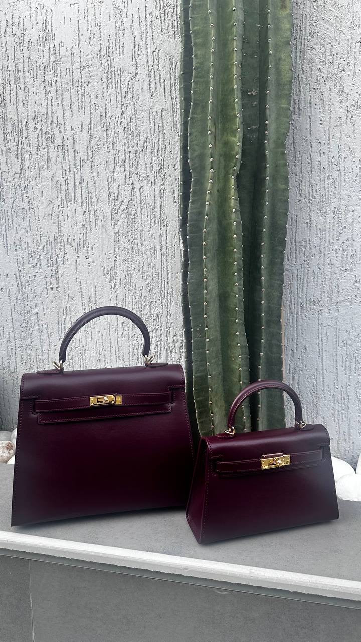 Shine Leather Bag Burgundy 25cm