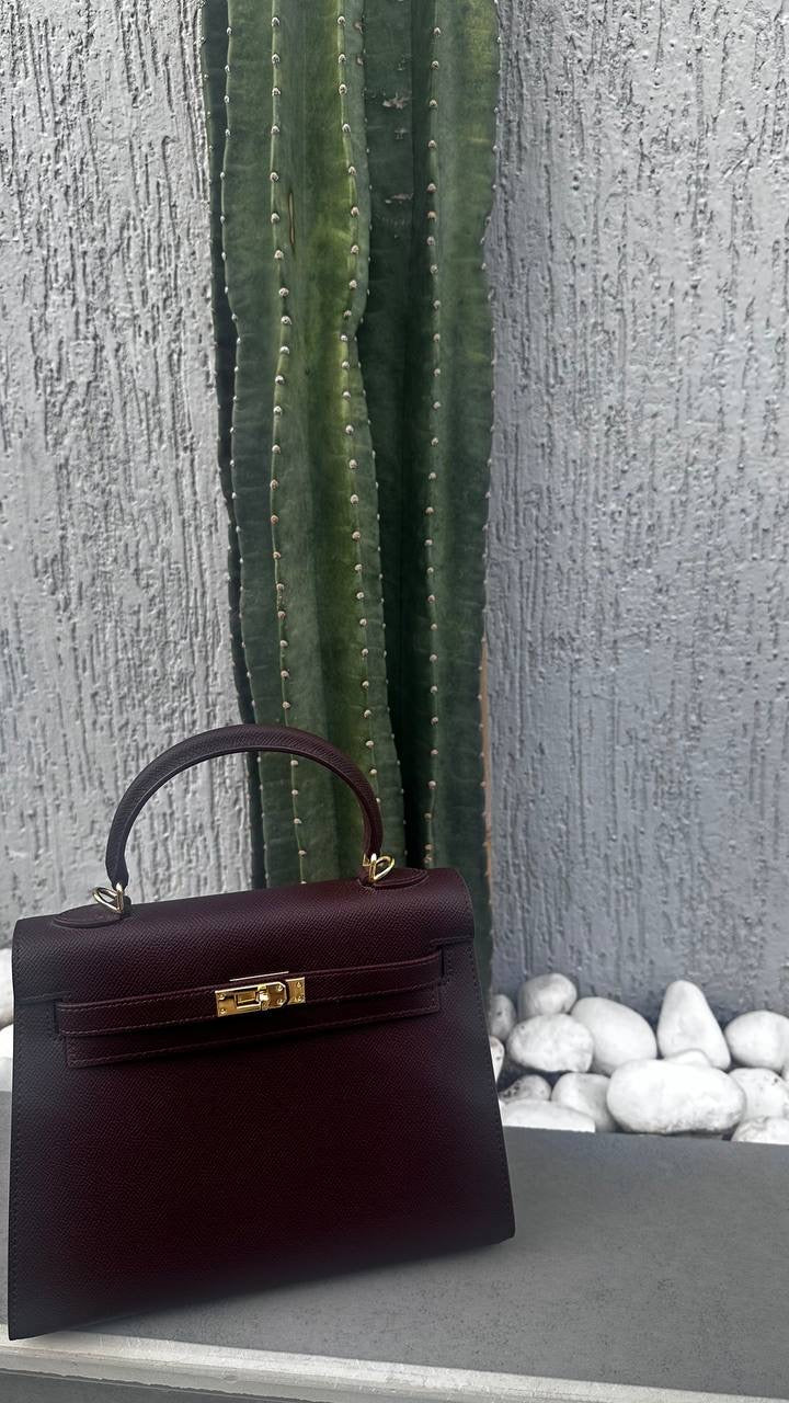 Shine Leather Bag Burgundy 25cm